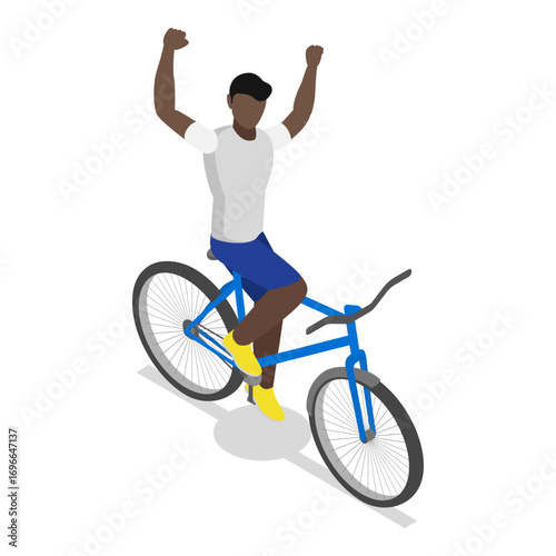 3D Isometric Flat Vector Set of Cycling People, Recreational Outdoor Activity. Item 3