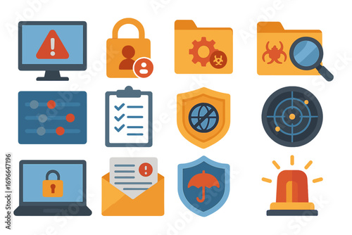 Security and antivirus icon set: flat style for digital protection and safety