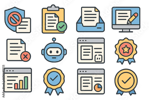 Business and technology icon set. flat icons for digital communication and security