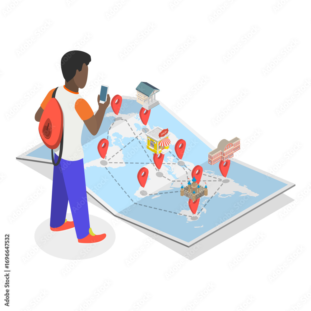 Fototapeta premium 3D Isometric Flat Vector Illustration of Trip Planning, Travel Preparation Tips. Item 2