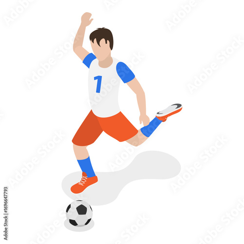 3D Isometric Flat Vector Set of Soccer Players, Diverse Football Characters. Item 5
