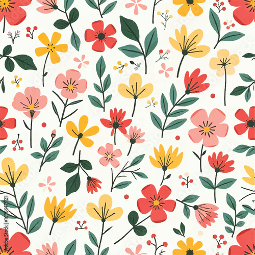 Seamless floral pattern, fabric style, hand-drawn background design 