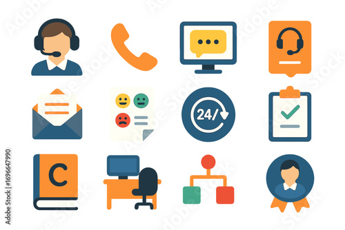 Customer service flat icon set. support, communication, assistance icons
