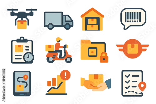 Delivery and logistics flat icon set. shipping, parcel, and courier service symbols