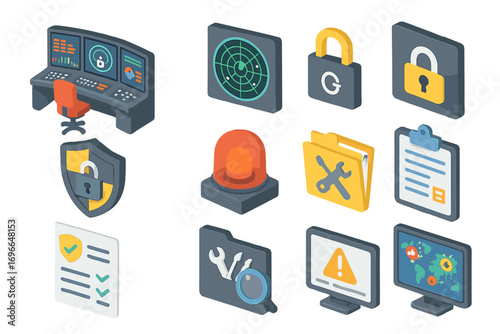Cybersecurity, encryption 3d icon set. data, network protection and safety icons collection