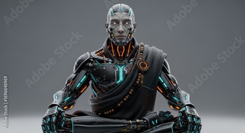 Meditating AI Monk with Futuristic Glow