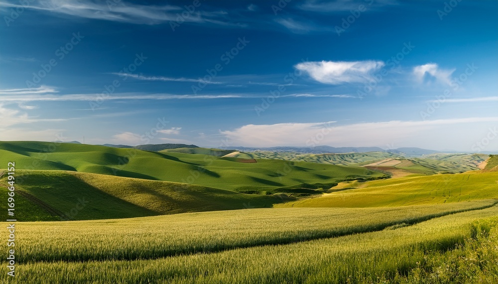 Obraz premium rolling countryside landscape with clear skies for commercial background