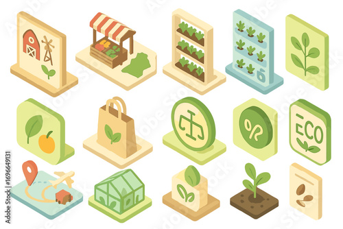 Eco-friendly lifestyle 3d icon set with gardening and sustainability icons