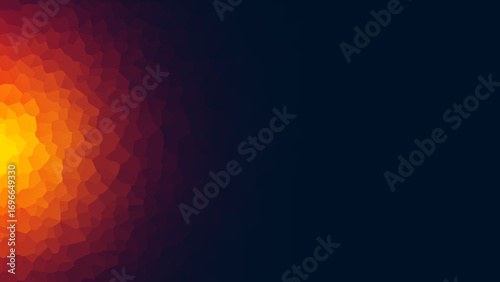 Abstract Fireball Fragment with Polygonal Gradient in Red Orange and Yellow on Dark Background