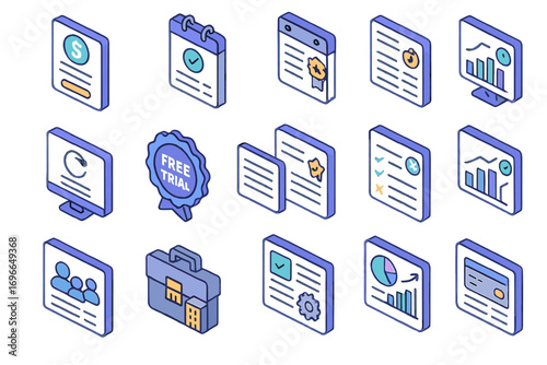 Business management 3d icon set. office, strategy, analytics icons 3d collection