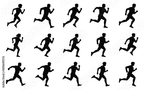 Wallpaper Mural Vector art of set of black silhouette running man sport, exercise, fitness, marathon, jogging, athlete, and healthy lifestyle concept Torontodigital.ca
