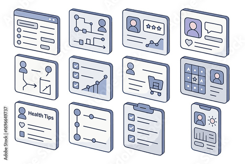 Business management 3d icon set. workflow, analysis, communication icons collection