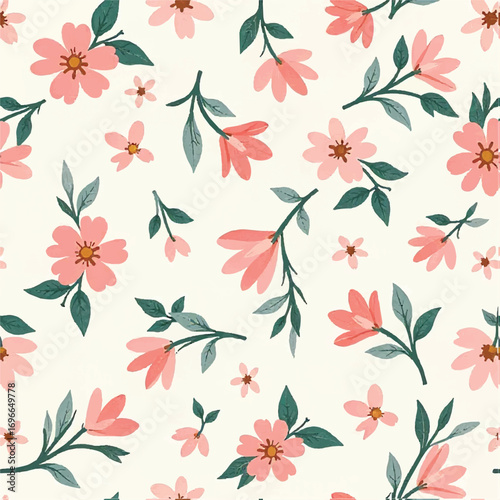Seamless floral pattern, fabric style, hand-drawn background design 