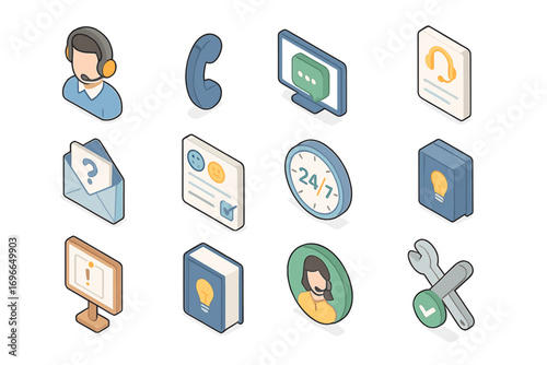 Communication and support icon set. customer service, help icons in 3d style