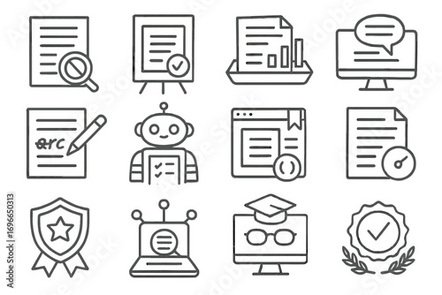 E-learning, education outline icon set. Diploma, certificate, online course, student line icons. Vector icons.