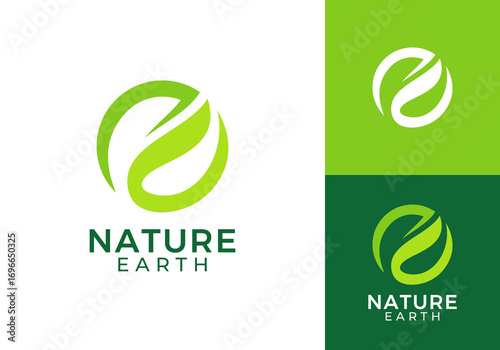 globe nature leaf logo vector design inspiration