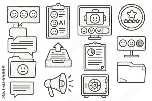 Communication, feedback outline icon set. messaging, survey, discussion icons collection