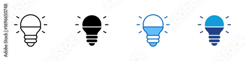Light Bulb Multiple Style Icon Design Vector - Glowing light bulb symbolizing electricity, power, and bright idea