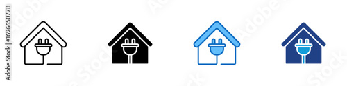 Plug House Multiple Style Icon Design Vector - House with plug symbol representing home electricity connection