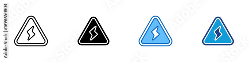 Warning Sign Multiple Style Icon Design Vector - Triangle warning sign with lightning symbol indicating electrical hazard