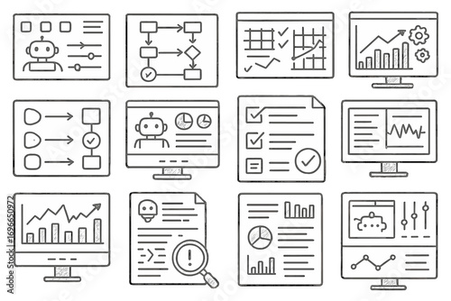 Business analytics line icon set. data, charts, graphs, reports icons line collection