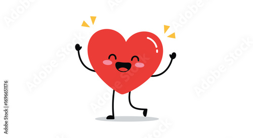 A happy cartoon heart character dancing with joy and excitement