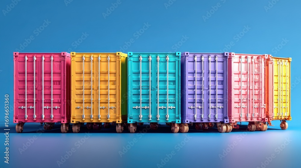 Obraz premium Intermodal container flat design front view supply chain theme 3D render.