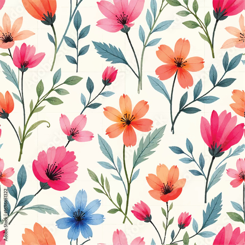 Seamless floral pattern, fabric style, hand-drawn background design 