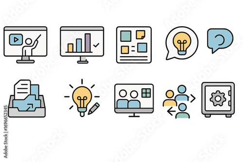 Business, growth outline icon set. profit, strategy, finance, technology, productivity