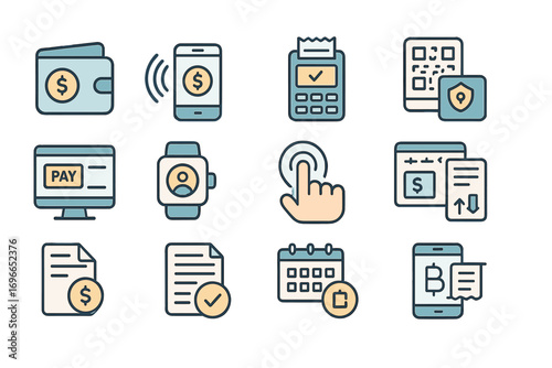 Finance and payment line icon set. banking, money transfer, digital wallet icons