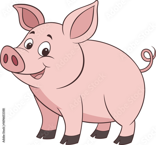 Vector art of cute cartoon pig, smiling and looking at the camera with a happy expression