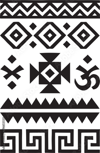 PrintCollection of black and white geometric tribal and spiritual symbols