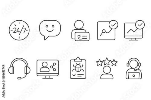 Customer service line icon set. support, communication, feedback, assistance collection