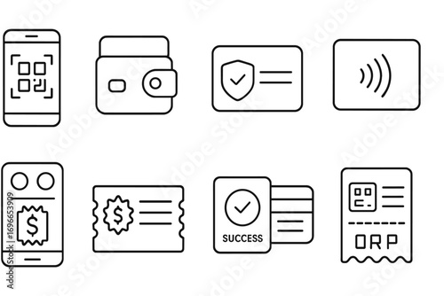 Payment and finance outline icon set. mobile, wallet, credit, bank icons collection