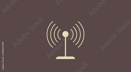 A simple illustration of a wireless antenna, depicted in a minimalist style against a muted brown backdrop, suggesting connectivity and communication.