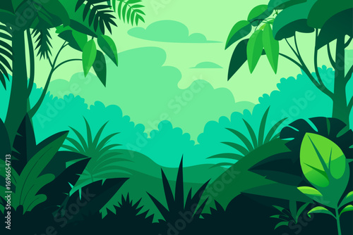 Illustration of a lush green jungle landscape view