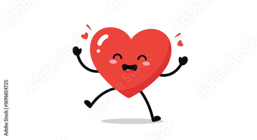 A joyful animated red heart character dancing with enthusiasm and happiness