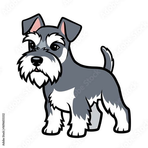 Cute cartoon illustration of a grey schnauzer dog.