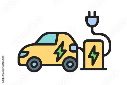 Electric car charging at a station with power plug illustration 