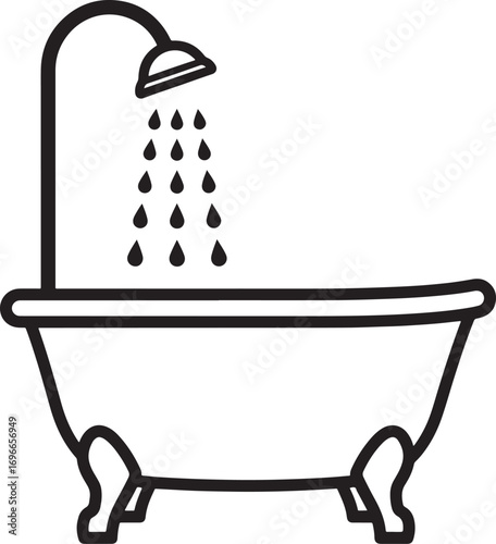 Modern Bathtub with Shower Icon Vector Illustration for Bathroom Design Projects