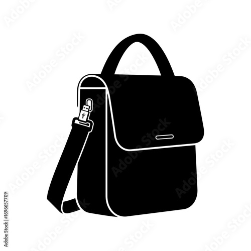 Modern black messenger bag with usb charging port icon