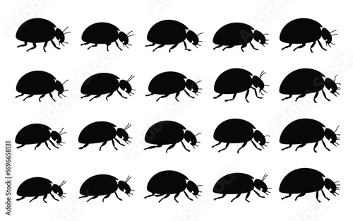Vector art of a captivating array of ladybug silhouettes, meticulously arranged against an, creating a visually striking pattern that evokes natures charm