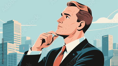 Business people are thinking about problems in the office. Hand-drawn vector illustrations.
