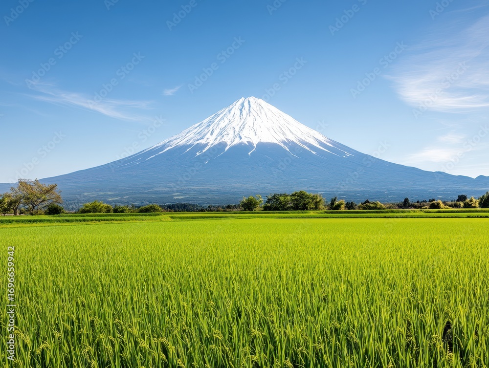 Fototapeta premium Majestic Mountain Over Lush Rice Paddies