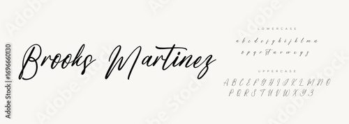 Brooks Martines Signature Font Uppercase Lowercase And Number. Script Font Calligraphy Logotype elegant Font Type Font lettering handwritten. vector illustration  
