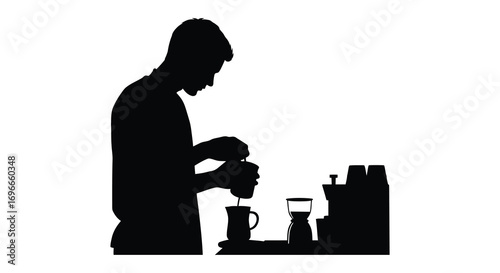 a silhouette of man preparing coffee in kitchen