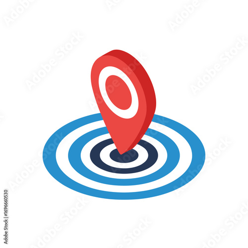 Pinpoint location target on map concentric circles showing accuracy of navigation and geo positioning systems