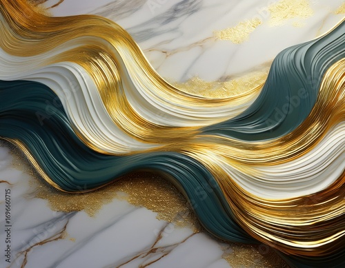3d rendering of a wave on a marble surface with gold foil