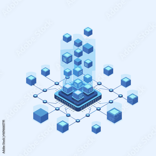 Centralized data processing hub with decentralized information nodes forming a complex network architecture