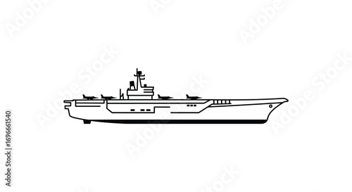 black outline aircraft carrier on white clip art preview
